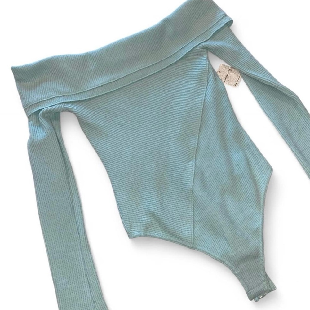 Free People Light Blue Off-Shoulder Bodysuit
